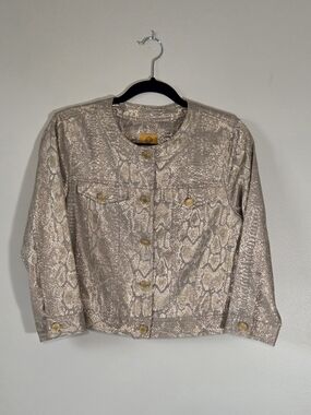 Ruby Rd. Metallic Snake-Print Jean Jacket in Champagne Gold